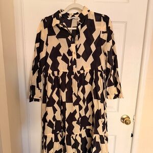 Zara Cream/Black printed midi dress